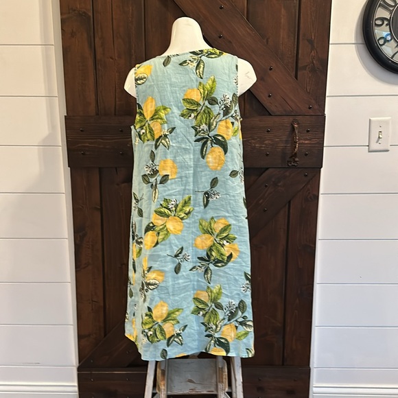 J. Jill Love Linen Lemon Shift Dress Yellow Blue Sleeveless Small e10 - Picture 7 of 9